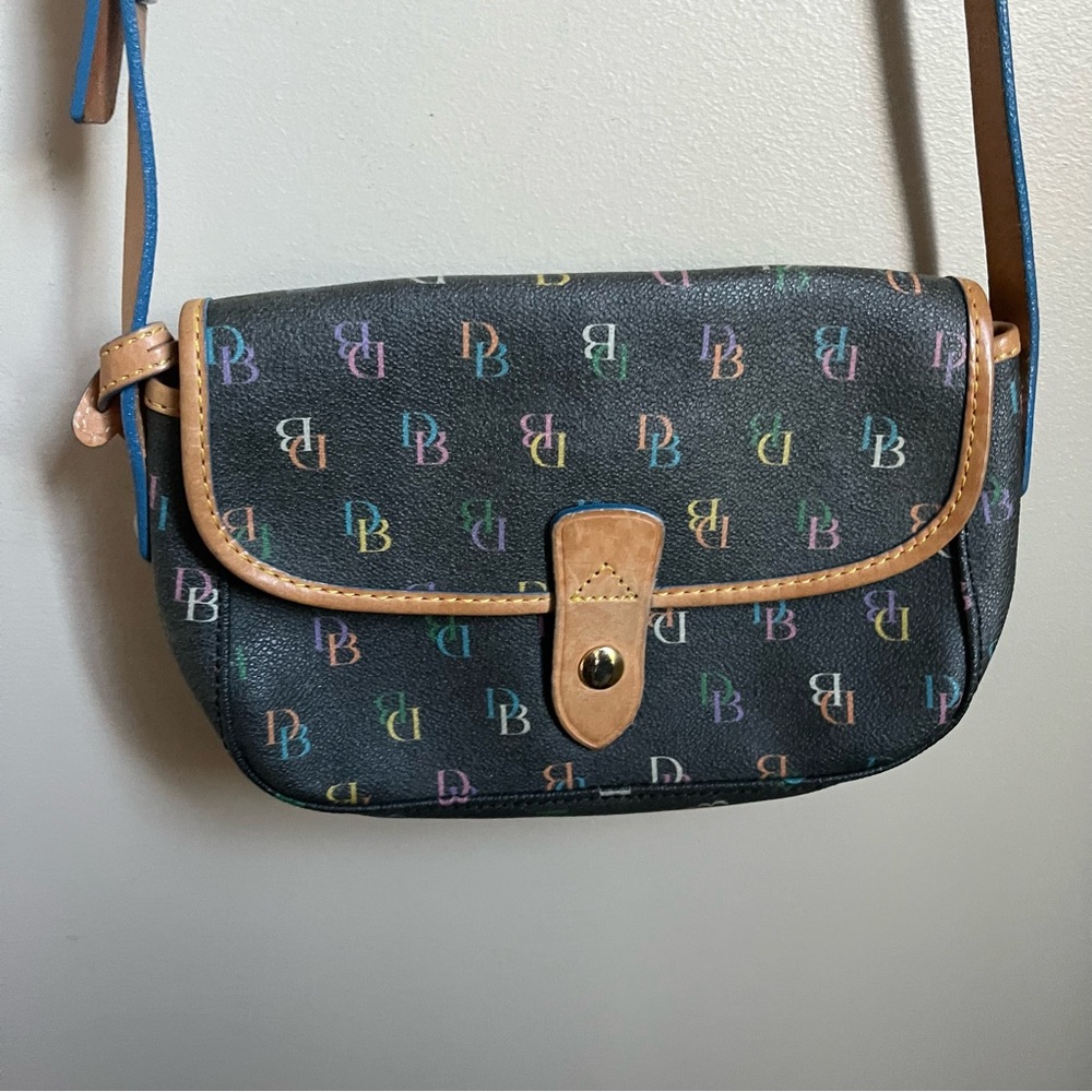 Vintage Dooney & Bourke Black Rainbow Monogram Crossbody Bag